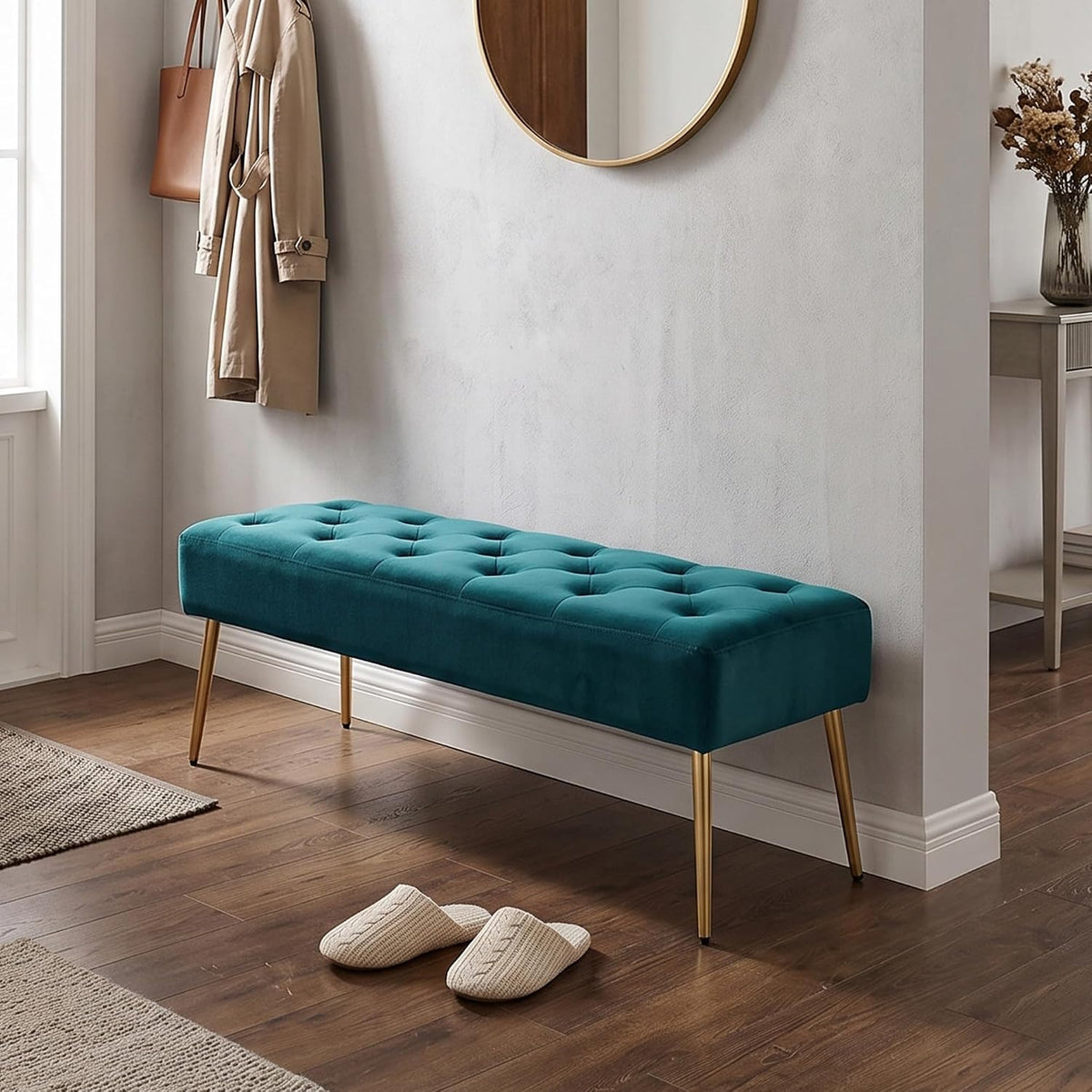Modern Velvet Bench Ottoman, Upholstered Bedroom Benches