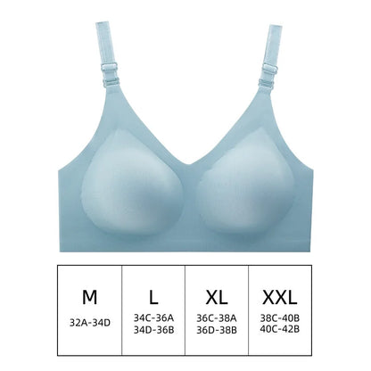 Women'S Seamless Bras Ladies Thin Style Jelly Color Soft Bra Wireless Underwear Comfortable Lingerie Deep V Gather