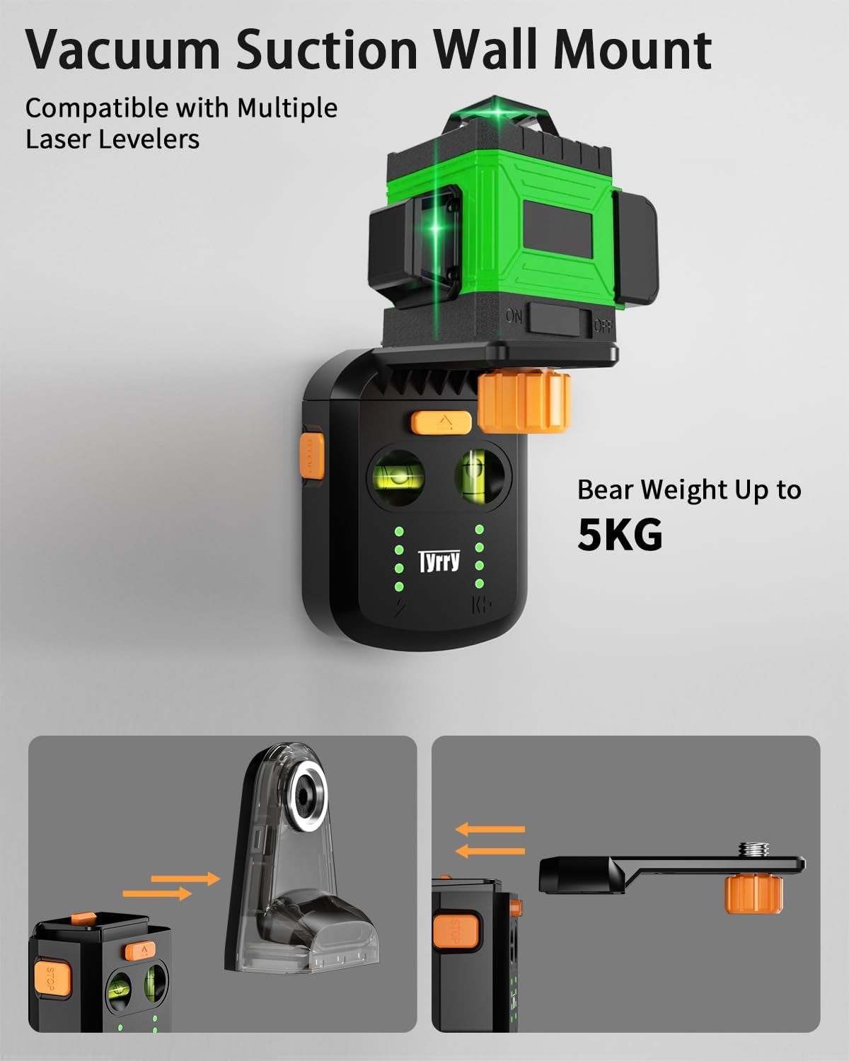 4-In-1 Laser Level for Picture Hanging, Rechargeable Laser Level with Vacuum Suction Mount and Drill Dust Collector, Wall Alignment Tool for Shelves, Frames, Home Improvement, DIY Projects