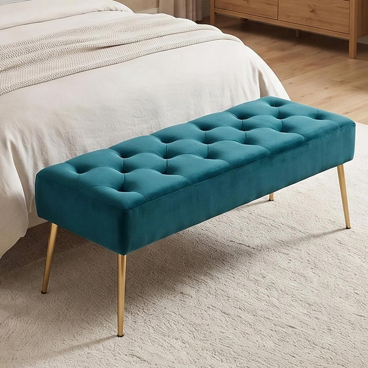 Modern Velvet Bench Ottoman, Upholstered Bedroom Benches